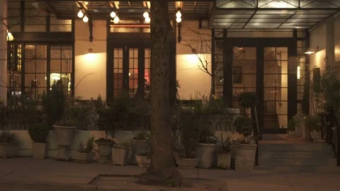 Restaurant Exterior Night Establishing Shot Stock Footage
