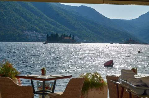 Restaurant facing an islet Stock Photos