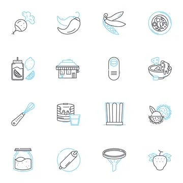 Restaurant field linear icons set. Hospitality, Cuisine, Menu, Ambiance, Service Ilustração Stock