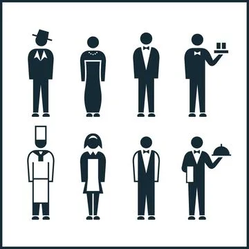Restaurant figure worker icon set silhouette illustration Stock Illustration