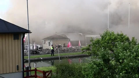 A restaurant fire, Berg, Sweden Stock Footage 312751853