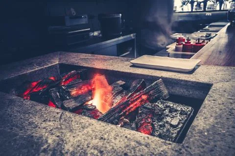 Restaurant with fireplace close-up Stock-Fotos