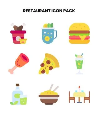 Restaurant Flat Bundle Icons Pack Stock Illustration