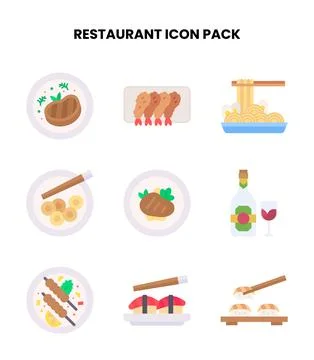 Restaurant Flat Design Icons Pack Stock Illustration