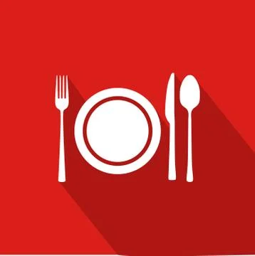 Restaurant Flat Icon With Red Background Stock Illustration