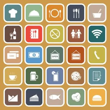 Restaurant flat icons on brown background Stock Illustration