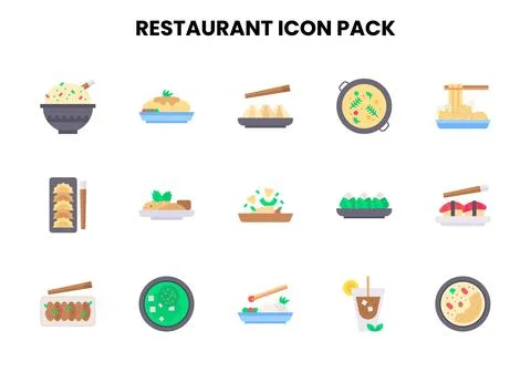 Restaurant Flat Icons Pack Stock Illustration