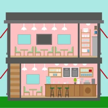 Restaurant flat interior vector Stock Illustration