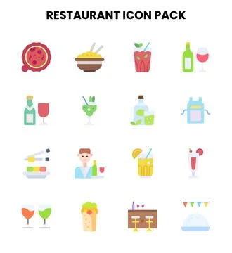 Restaurant Flat Scalable Icons Pack Stock Illustration