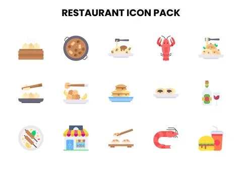 Restaurant Flat Scalable Icons Pack Stock Illustration