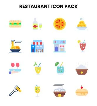 Restaurant Flat Set Icons Pack Stock Illustration