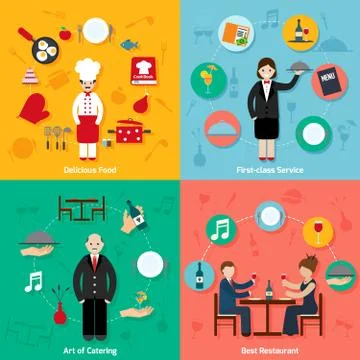 Restaurant flat set Illustrazione stock