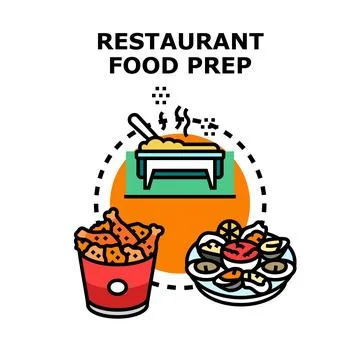 Restaurant food preparing and serving different meals Stock Illustration