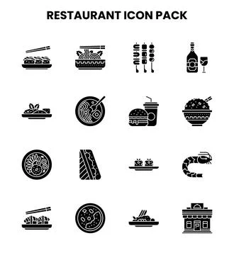 Restaurant Glyph Bundle Icons Pack Stock Illustration