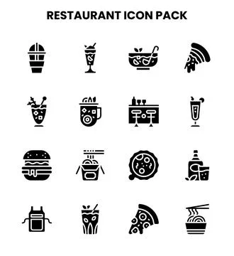 Restaurant Glyph Set Icons Pack Stock Illustration