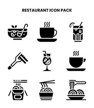 Restaurant Glyph Vector Icons Pack Stock Illustration