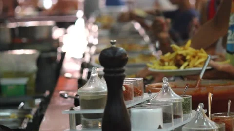 Restaurant guests select food from a buffet Stock Footage 40707862