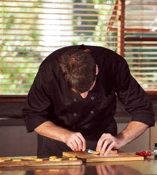 Restaurant hotel private chef preparing making canapes starters snacks Stock Photos