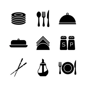 Restaurant icon glyph set. Serving food sign Stock Illustration