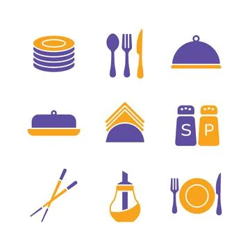 Restaurant icon glyph set. Serving food sign Stock Illustration
