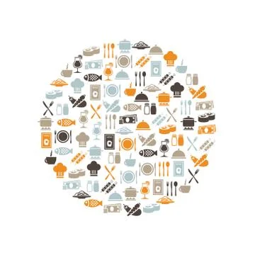 Restaurant icons in circle Stock Illustration