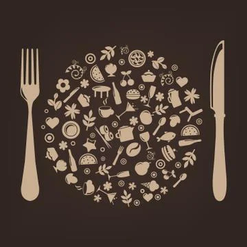 Restaurant icons in form of sphere with plug and knife Stock Illustration