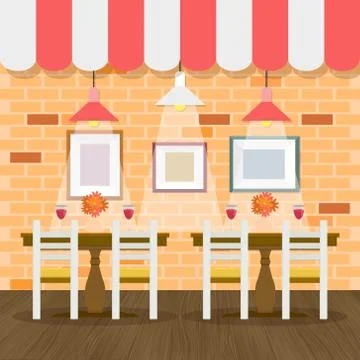 Restaurant interior with bricks wall Stock Illustration
