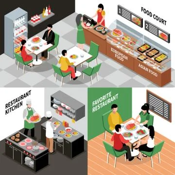 Restaurant Interior Compositions Set Stock-Illustration