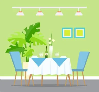 Restaurant Interior Design, Table Dinner Setting Stock Illustration