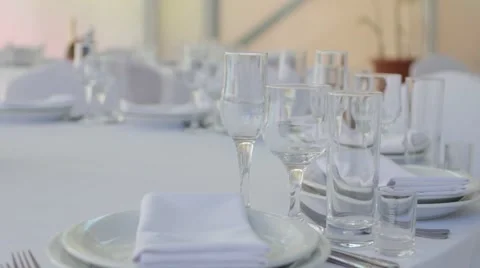 Restaurant interior, glasses on table Stock Footage 50013839