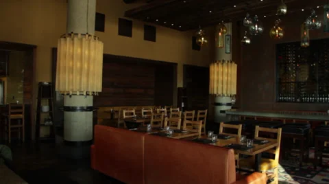 Restaurant interior wide push in Stock Footage 35409707