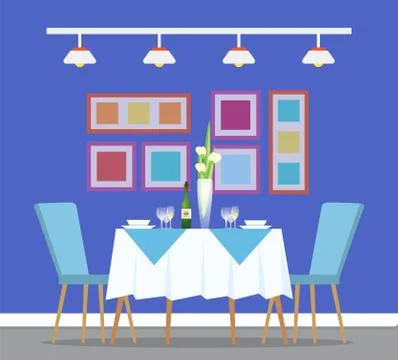 Restaurant Interiror, Table and Dinner Setting Stock Illustration