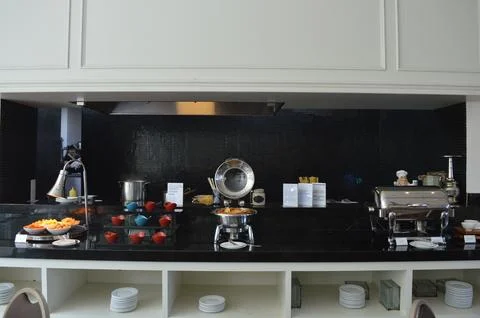 Restaurant kitchen from the front view Stock Photos