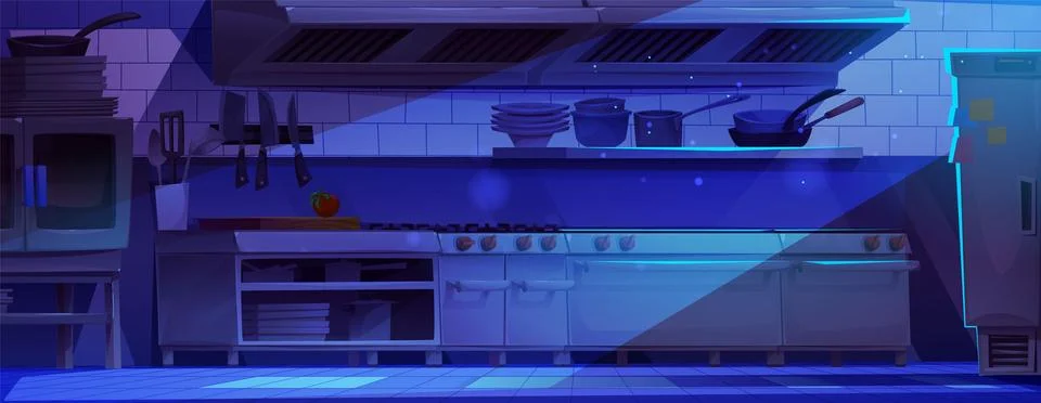 Restaurant kitchen interior at night. Stock Illustration