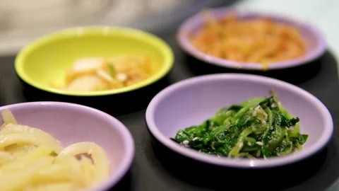 Restaurant, Korean food, side dishes, cooking, bean sprouts, beans Stock Footage 301314853