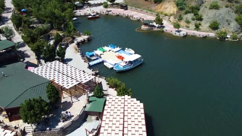 Restaurant on a Lake Aerial Stock Footage 247131353