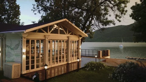Restaurant by the lake 库存影片 131143721