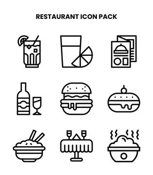 Restaurant Line Design Icons Pack Stock Illustration