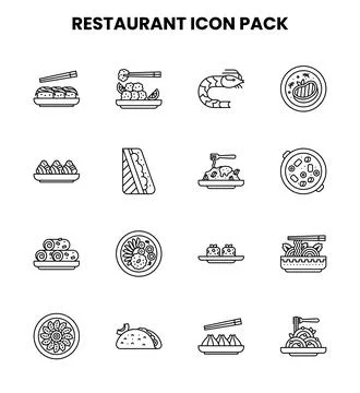 Restaurant Line Icons Pack Stock Illustration