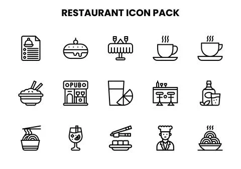 Restaurant Line Icons Pack Stock Illustration