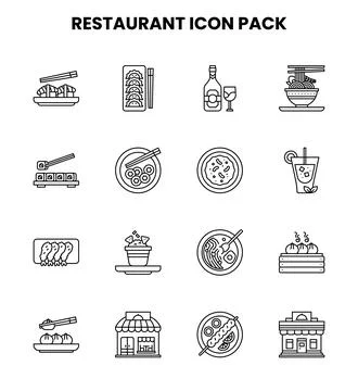 Restaurant Line Set Icons Pack Stock Illustration
