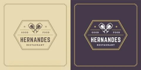 Restaurant logo design vector illustration wine stemware silhouettes good f.. Stock Illustration
