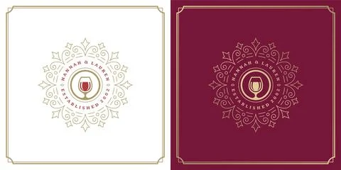 Restaurant logo design vector illustration wine glass stemware silhouette Illustrazione stock