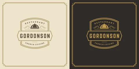 Restaurant logo design vector illustration dish tray silhouette Stock Illustration