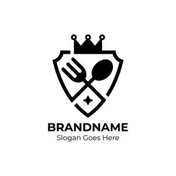 Restaurant logo with fork, spoon, and crown design template. Stock Illustration