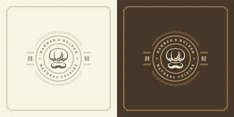 Restaurant logo template vector illustration chef hat with mustache symbol .. Stock Illustration