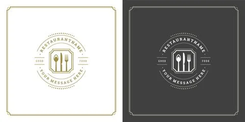 Restaurant logo template vector illustration kitchen tools symbol and decor.. Illustration