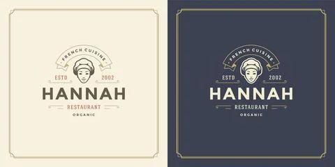 Restaurant logo template vector illustration woman chef head in cap symbol .. Stock Illustration