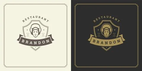 Restaurant logo template vector illustration man chef head in cap symbol an.. Stock Illustration