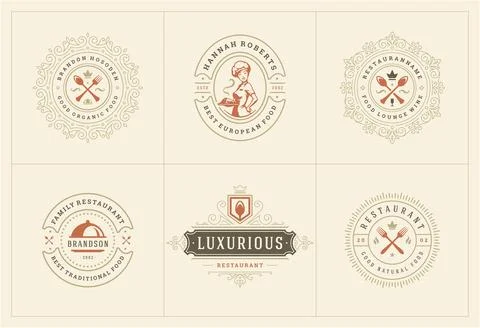 Restaurant logos templates set vector illustration good for menu labels and.. Stock Illustration